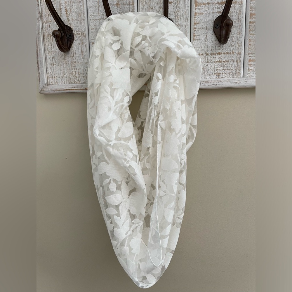 White Floral Lightweight Infinity Scarf